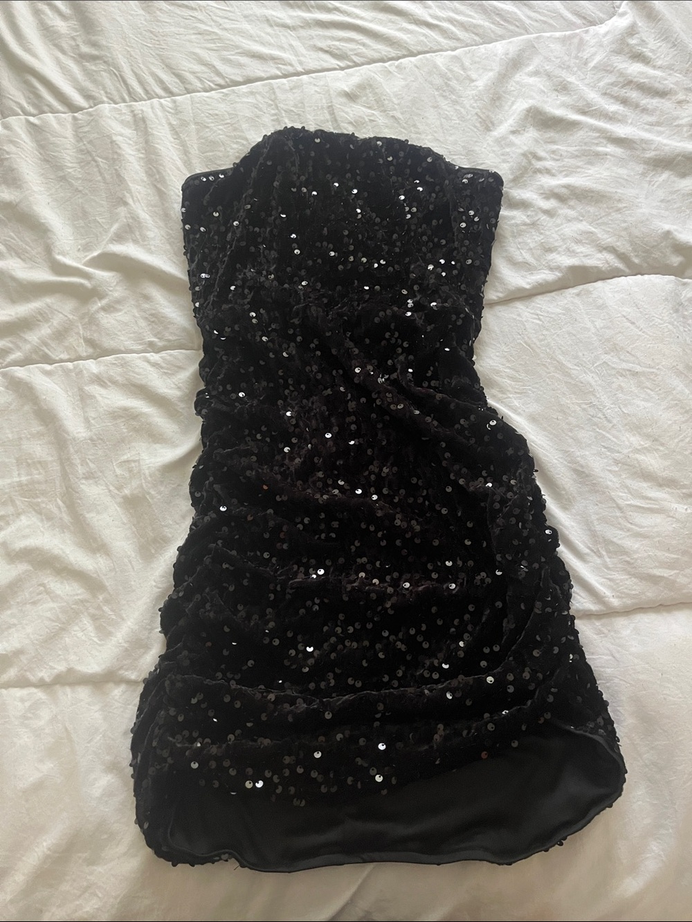 Black Sequin Strapless Dress